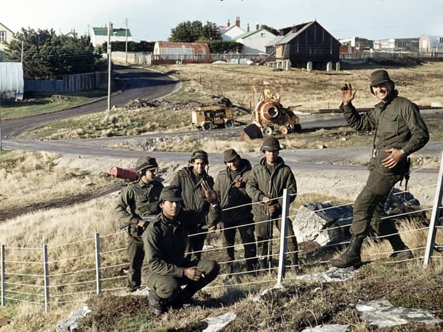 Unknown Argentine soldiers in Port Stanley 1982. Picture: The Royal Marines Museum, Southsea, PO4 9PX