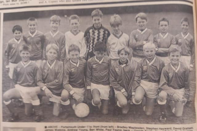 Portsmouth Under-11s.Back (from left): Gareth Smith, Stuart Baker, Paul Jenkins, Simon Fitt, Robin Drury, Nicholas Cleeve, Stewart Neill, Daniel Salter, Che Fox. Front: Bradley Maplesden, Stephen Hayward, David Graham, James Watkins, Andrew Young, Ben White, Paul Young.