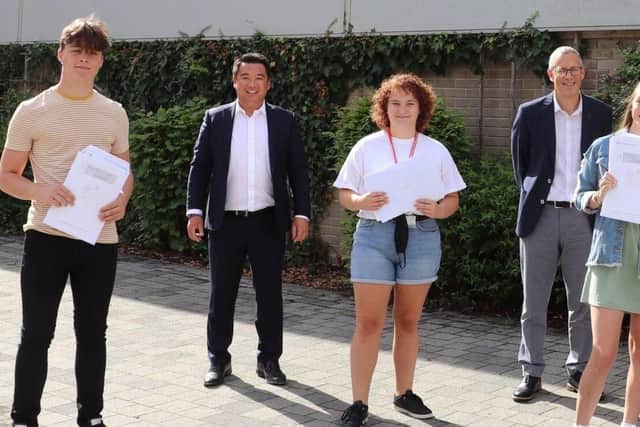 Alan Mak MP with pupils from Park Community School collecting their GCSE exam results last year