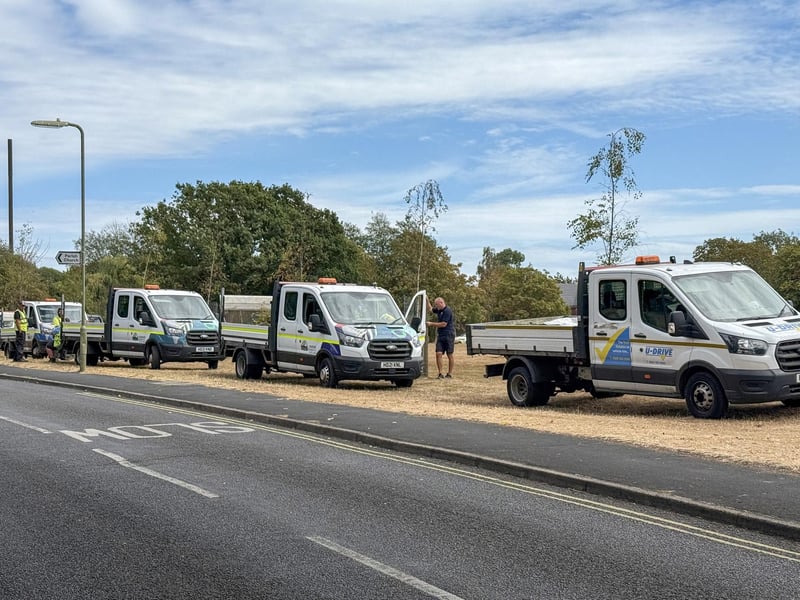 Travellers get a dusty welcome at a field in Rowner, Gosport on Monday. Gosport council vehicles surrounded the area shortly after the first caravans arrived to block further access.