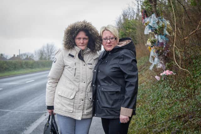 Brett's mother Susan Sykes and fiancee Nette Wilson at the scene of the collision in Portsdown Hill Road 
Picture: Habibur Rahman