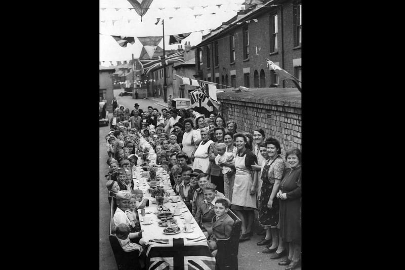 The VE Day street party in Silverlock Street, Stamshaw, Portsmouth 