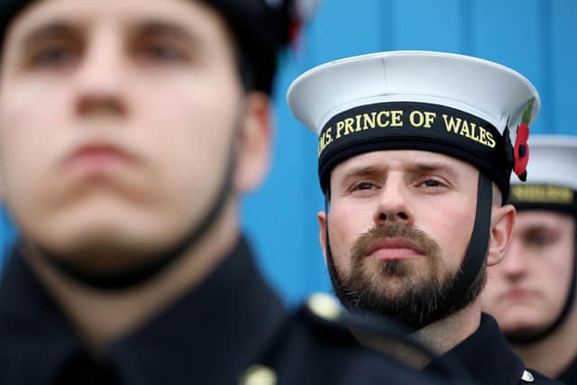 The Royal Navy's Ceremonial Guard in their final rehearsal for their duties at the Cenotaph in London, on Remembrance Sunday. They were photographed at Whale Island, Portsmouth
Picture: Chris Moorhouse   (jpns 101121-27)