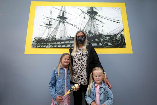 Customers Victoria Ayres and her children, Evie, 8, and Poppy, 4. Opening of Milton Perk Coffee House, Milton Rd. Picture: Chris Moorhouse (jpns 190621-08)