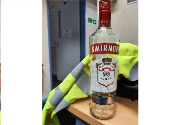 A picture of an empty vodka bottle posted online by Fareham police, after they found an unconscious teenage girl in a park