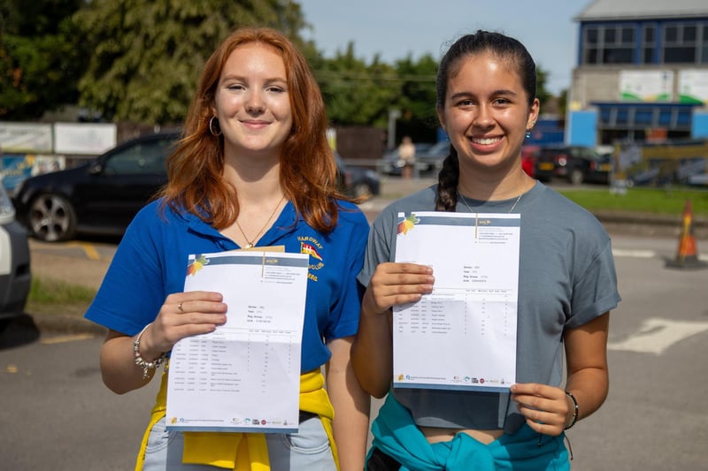 Students from Horndean Technology College received their GCSE results on Thursday morning.

Pictured - Mia White, 16 and Grace Takhar, 16 were pleased with their results

Photos by Alex Shute