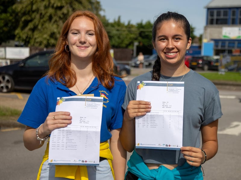 Students from Horndean Technology College received their GCSE results on Thursday morning.Pictured - Mia White, 16 and Grace Takhar, 16 were pleased with their resultsPhotos by Alex Shute