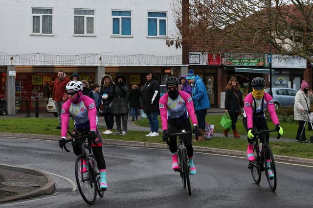 From left, Luke Bullous, Liam Blagg, Dan Cross and Andy Vaughan leave Stubbington for the 24-hour bike ride
Picture: Chris Moorhouse (051220-03)