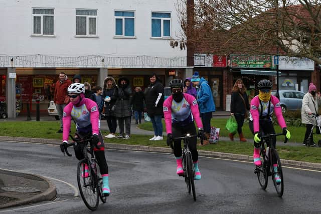 From left, Luke Bullous, Liam Blagg, Dan Cross and Andy Vaughan leave Stubbington for the 24-hour bike ride 
Picture: Chris Moorhouse   (051220-03)