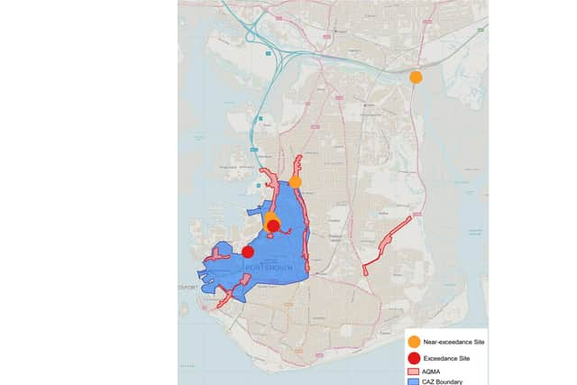 The area of Portsmouth that could be a chargeable clean air zone if agreed by government. Picture: Portsmouth City Council