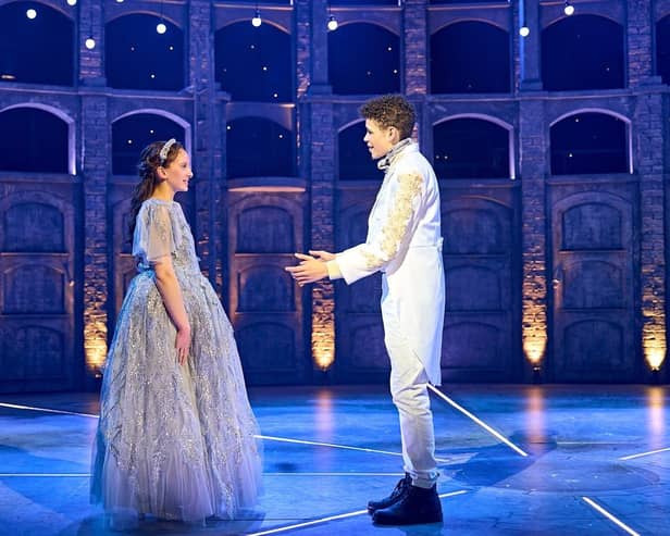 Annalise Bradbury (Cinderella) and Dominic Lacey (The Prince) in Chichester Festival Youth Theatre's Cinderella. Photo by Manuel Harlan
