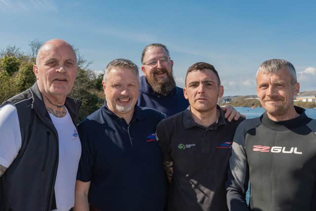 Team Endeavour, a powerboat racing charity which supports military veterans and serving personnel, is calling for more people to sign up to their team. Pictured is: David Gardiner, David Taylor, John Pritchard, Aaron Hilton and John Shepard. Picture: Whendie Backwell.