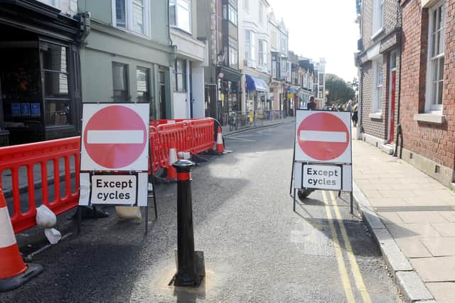 A section of Castle Road, Southsea, which has been pedestrianised to allow for social distancing. Picture: Sarah Standing (011020-4812)