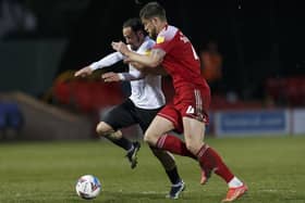 Ryan Williams is challenged by Cameron Burgess in the box in a key moment last night. (Photo by Daniel Chesterton/phcimages.com)