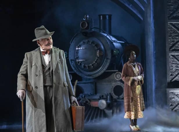 Henry Goodman as Hercule Poirot & Taz Munyaneza as Mary Debenham in Murder on the Orient Express at Chichester Festival Theatre. Photo by Johan Persson