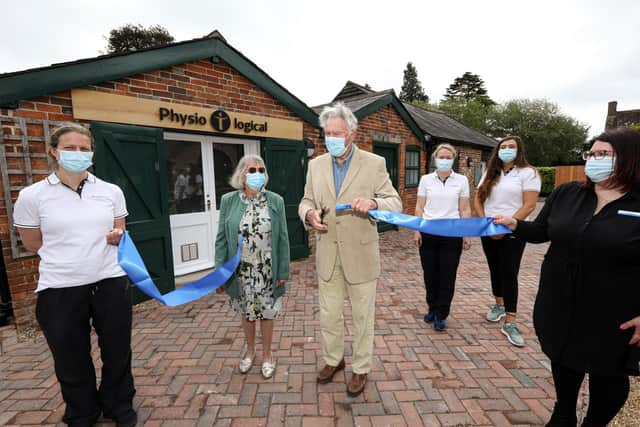Earl of Bessborough and Lady Bessborough cut the ribbon, with business owner Natalie March, third right, at a new physiotherapy studio, Physio logical, in the Maze Courtyard, Stansted House, Stansted Park, Rowlands Castle
Picture: Chris Moorhouse (jpns 100521-05)