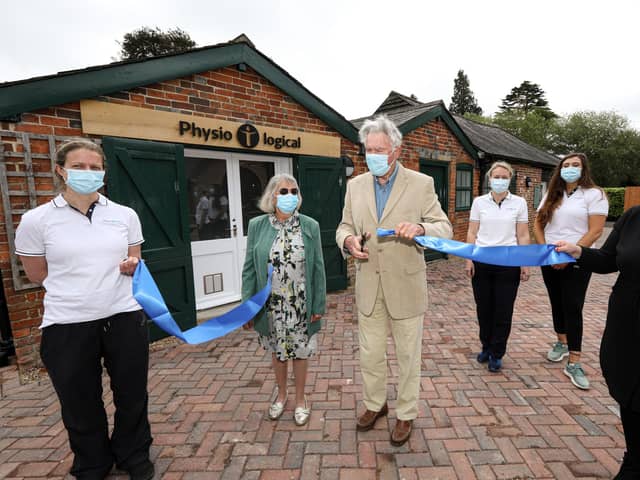 Earl of Bessborough and Lady Bessborough cut the ribbon, with business owner Natalie March, third right, at a new physiotherapy studio, Physio logical, in the Maze Courtyard, Stansted House, Stansted Park, Rowlands Castle
Picture: Chris Moorhouse (jpns 100521-05)