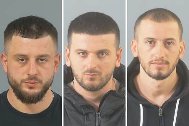 Pictured from L to R: Ronaldo Rexha, 24, of no fixed abode, Allaman Zuna, 27, of Bellevue Terrace, Southampton, and Endri Gjiza, 24, of no fixed address. All three have been jailed for growing a cannabis factory which contained over 230 plants.