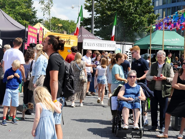Crowds peruse the many delicious options on offer.  Picture: Sarah Standing (010825-1425)