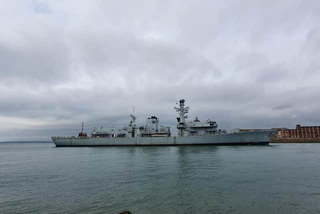 HMS Monmouth arrives in Portsmouth on September 13, 2021. Picture: Habibur Rahman