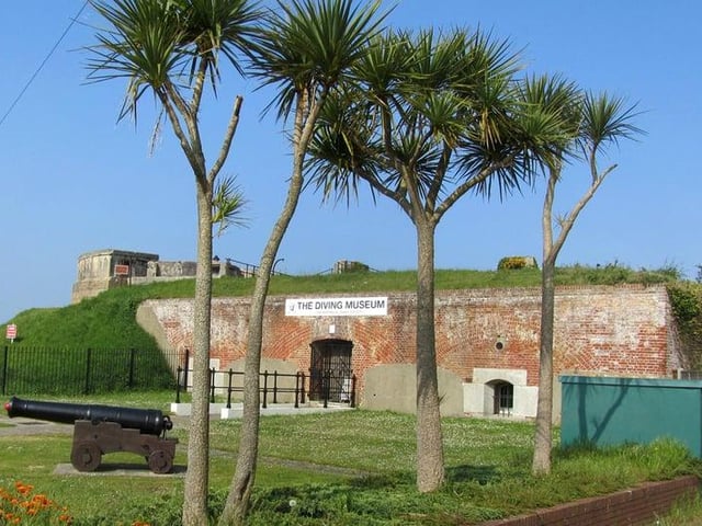 Batteries No.1 and 2 were built in the Stokes Bay area of Gosport, primarily to defend against a sea-borne attack, and are located at the north-west end of the Stokes Bay Lines. They were part of a system of ramparts, moats and batteries built in the 1860s. The building is partly in use as The Diving Museum.