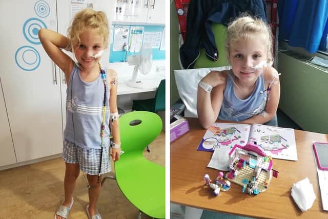 A fundraiser has been set up for Sophie Fairall, 9, who has been diagnosed with a rare soft tissue cancer. Pictured: Sophie in hospital