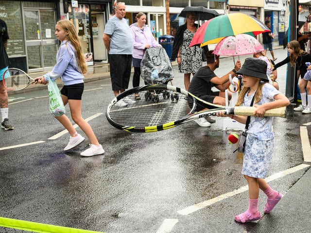 Pictured is: Alexa Prior gets to grip with a giant racquet at the Fratton Family FestivalPicture: Keith Woodland (100921-16)