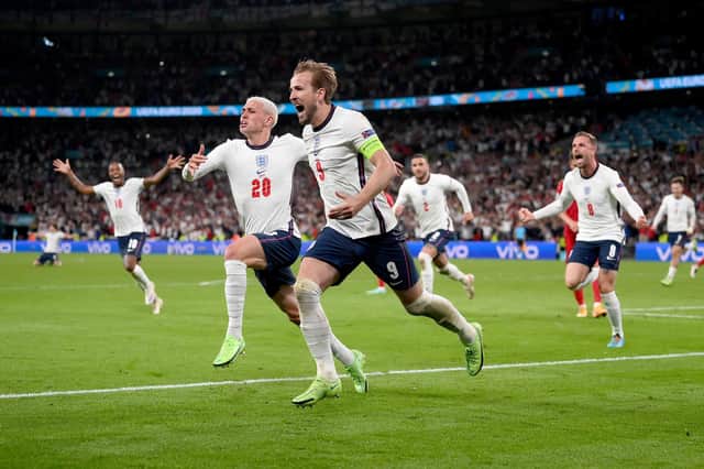 Harry Kane celebrates England's winner last night. Photo by Laurence Griffiths/Getty Images.