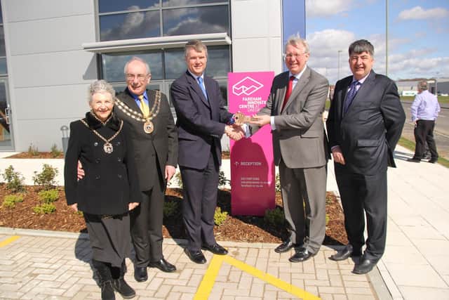 Sean Woodward, leader of Fareham Boroough Council, third fromleft, at the opening of the Fareham Innovation Centre 