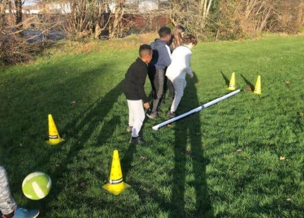 Rowner Junior School pupils completing their assault courses.