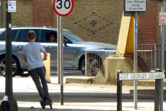 A boy on an e-scooter in August 2020 captured near Gunwharf Quays in Portsmouth.