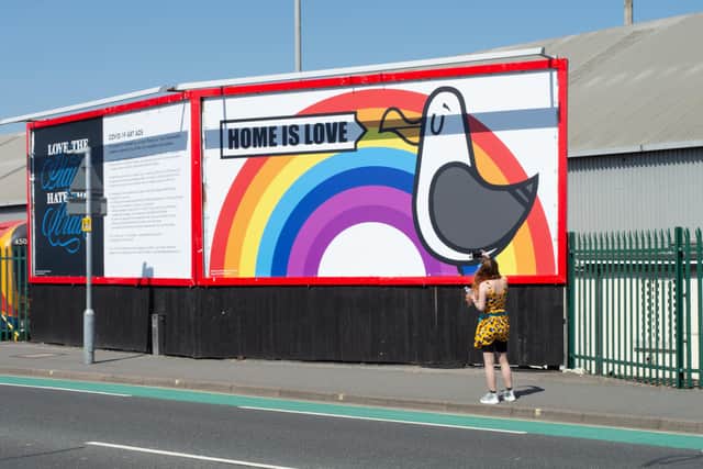 Artwork on billboards by Harry Roberts, @harry_roberts_art, (left) and FarkFK, @FarkFK. Picture: Karl Bailey.