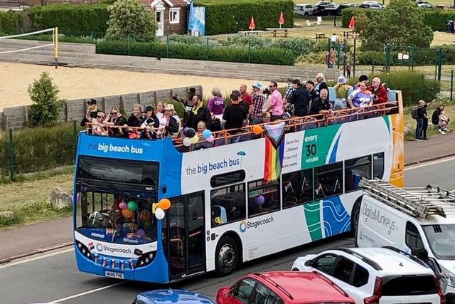 Stagecoach South open top double decker at Portsmouth Pride