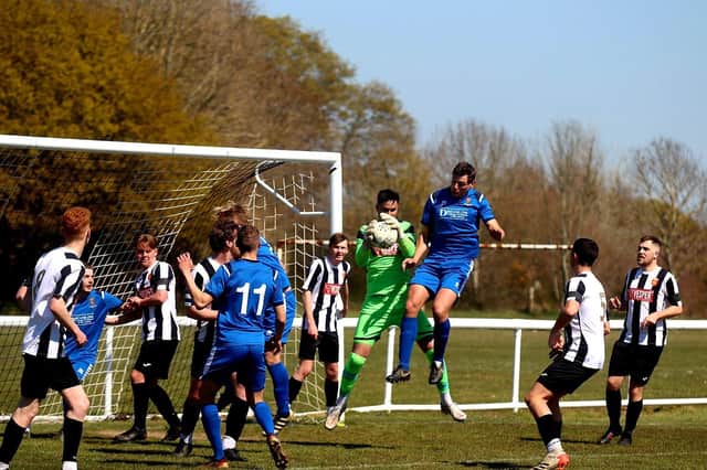 Hayling keeper Chris Clark collects. Picture: Tom Phillips.