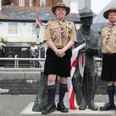 Rover Scouts Chris Arthur (left) and Matthew Trott pose for a photograph in front of a statue of Robert Baden-Powell on Poole Quay in Dorset ahead of its expected removal to "safe storage" following concerns about his actions while in the military and "Nazi sympathies". The action follows a raft of Black Lives Matter protests across the UK, sparked by the death of George Floyd, who was killed on May 25 while in police custody in the US city of Minneapolis. PA Photo. Picture date: Thursday June 11, 2020. See PA story POLICE Floyd. Photo credit should read: Andrew Matthews/PA Wire 