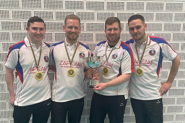 World short mat bowls champions (from left) Mitchell Young, Steve Buckett, Alastair McCrea, Ben Pay