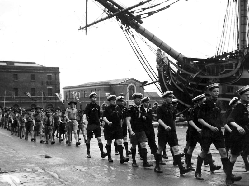 Empire Youth Sunday, May 21, 1950, beside HMS Victory.