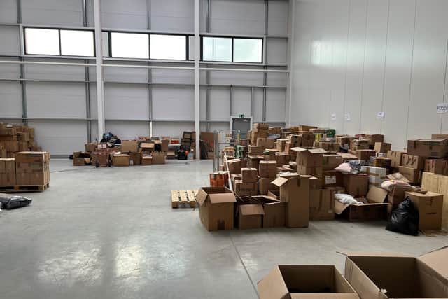 The new warehouse provides vital space for supplies to be catalogued and organised before being transported to Ukraine. Picture: Stella's Voice.