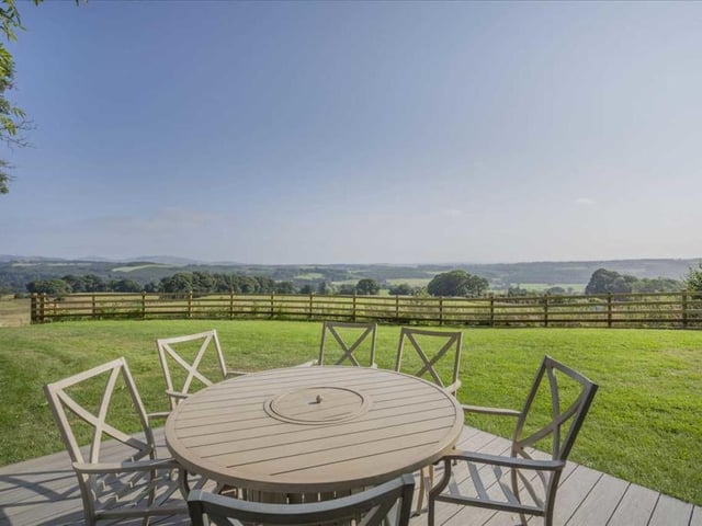 Patio area with views over countryside.