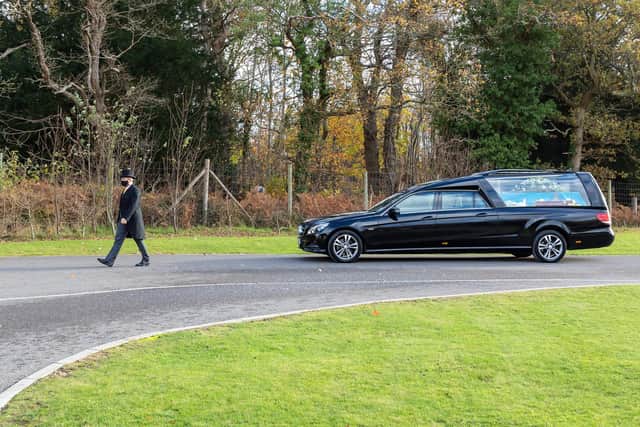 Charlie Eldred's hearse being escorted. Picture: Mike Cooter (261121)