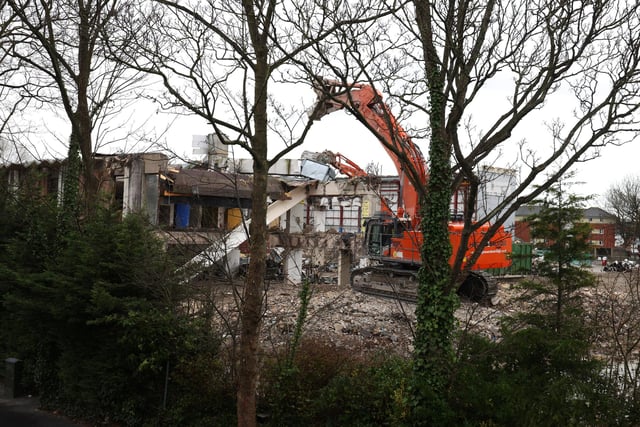 Demolition work ongoing at the News Centre, London Road Hilsea, Hampshire. Progress pictures of the of the demolition.
Tuesday 13th February 2024.
Picture: Sam Stephenson.