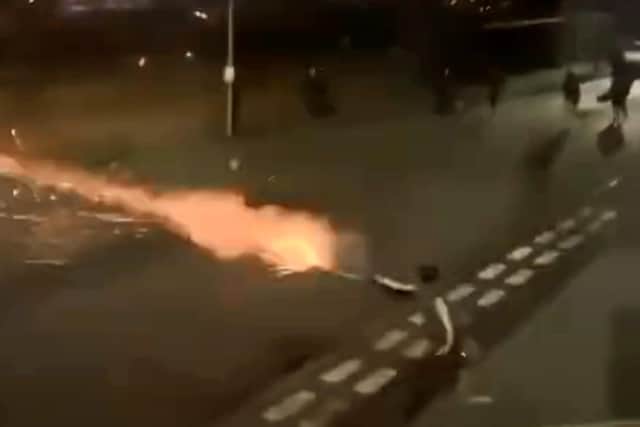 Fireworks let off in street at Greetham Street SouthseaCaption: Yobs setting off fireworks in Greetham Street, Southsea, near residential properties and the city's railway line on Wednesday, October 28. Picture: 3rd party