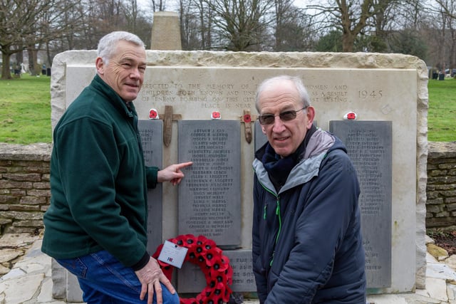 Christopher and John Judge who travelled down from Newcastle to pay tribute to their grandmother Annabelle Judge and aunt Anne Judge, who both died when a bomb destroyed Lion Terrace on the 10th January 1941. Picture: Mike Cooter (110324)