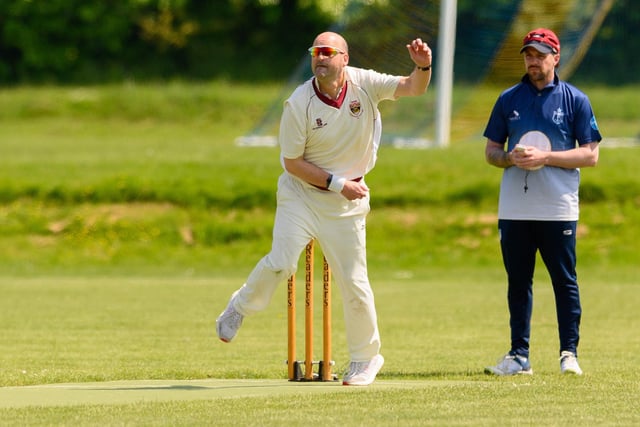 Nigel Raymond bowling for Fareham & Crofton 3rds against Portsmouth Community. Picture: Keith Woodland (270521-29)