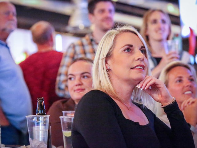 Fans watch Netherlands v England, UEFA Euros 2024 semi-final played in Dortmund, at Village Hotel, Lakeshore Drive, CoshamPicture: Chris  Moorhouse (100724-080)