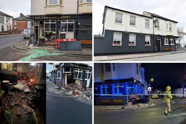 The Lawrence Arms in Southsea will remain shut for three months after a car smashed a hole through a wall