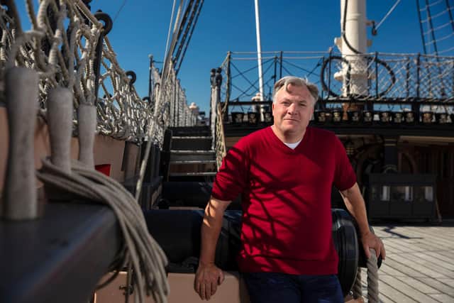 Ed Balls visits HMS Victory, Portsmouth in BBC One's Who Do You Think You Are?
**STRICTLY EMBARGOED NOT FOR PUBLICATION BEFORE 00:01 HRS ON TUESDAY 23RD NOVEMBER 2021** Ed Balls - (C) Wall to Wall Media Ltd - Photographer: Stephen Perry