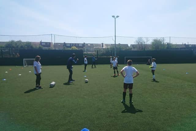 Danny Cowley put the Meon Junior School football team through their paces ahead of the Utilita Kids Cup Final at Wembley. Picture: Freddie Webb.