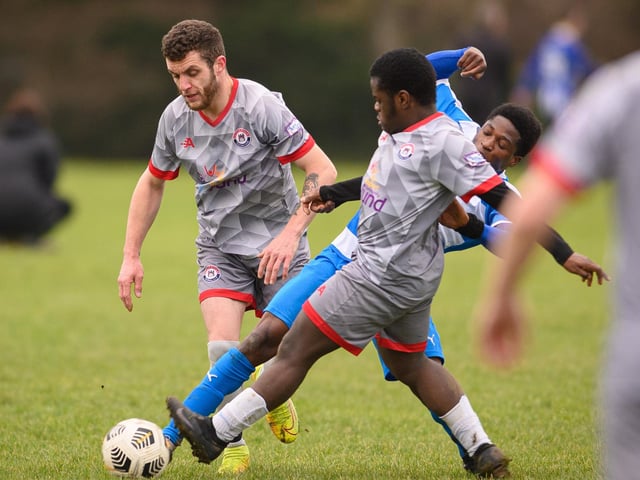 Gosham Rangers (grey) v AC Copnor. Picture: Keith Woodland