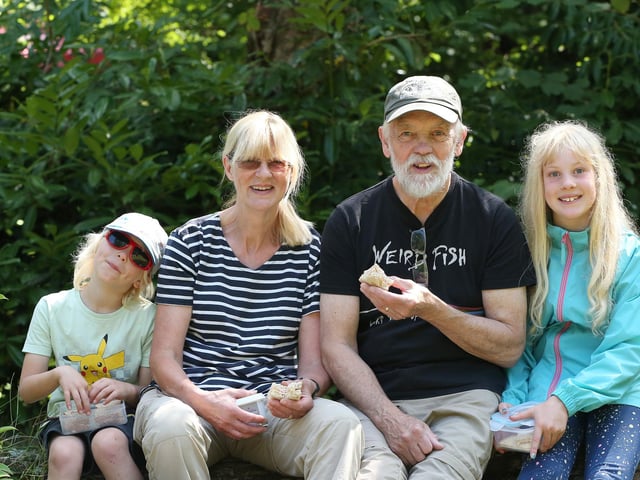 Sally and Nat Carthew enjoy a picnic with their grandchildren, Stanley, 6, and Erin, 10.Picture: Chris  Moorhouse (140824-01)